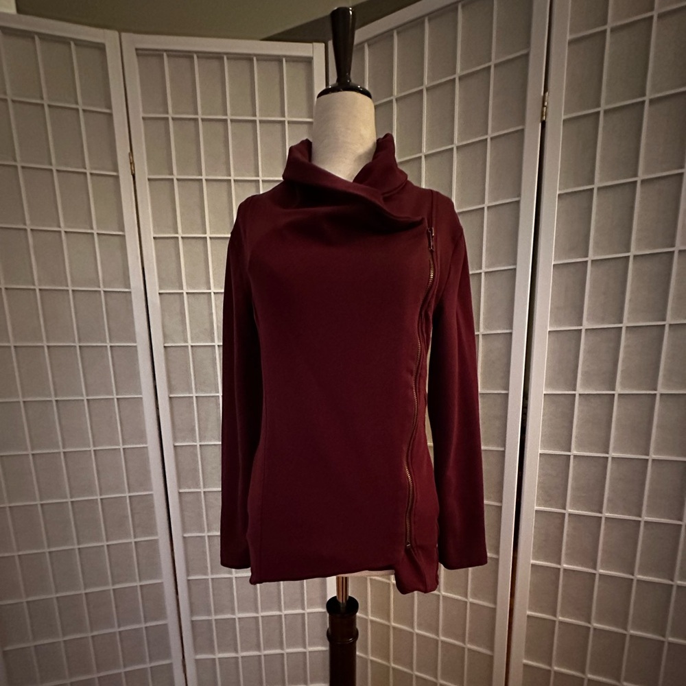 Wine-colored Wrap Jacket with Zipper